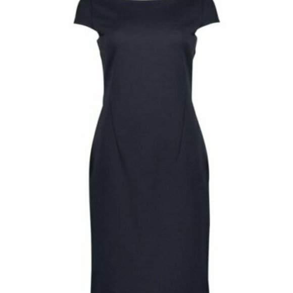HUGO BOSS Women's Black Cap Sleeve Square Neck Back Zipper Sheath Dress Size 0P - Picture 1 of 12